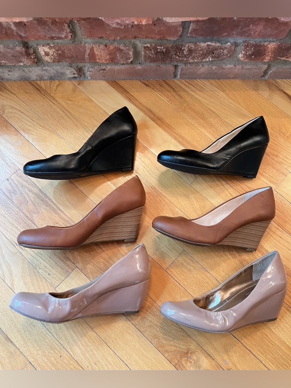Jessica Simpson Sampson Round Toe Wedge Heels Lot of 3 Pairs Black Brown Tan - Picture 5 of 12
